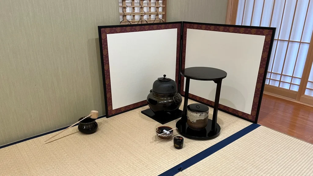 Tea ceremony setup in a Japanese-style room at Toshima Civic Center